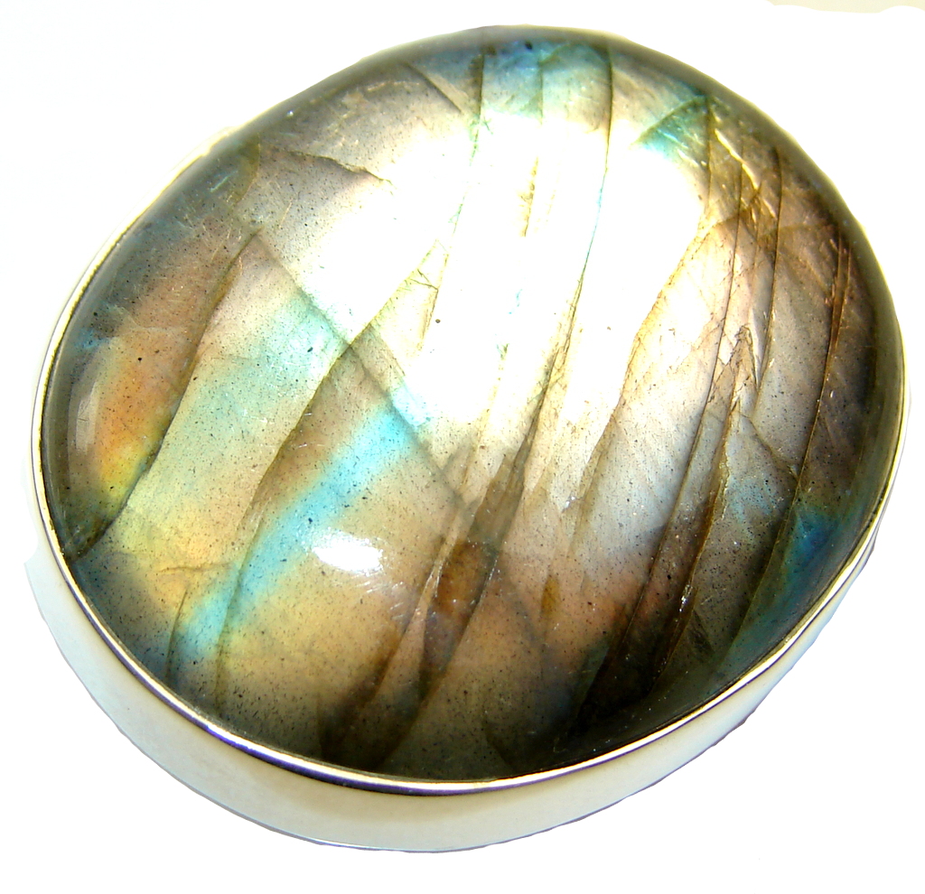 Big!! Natural Labradorite Sterling Silver ring s. 6 1/4