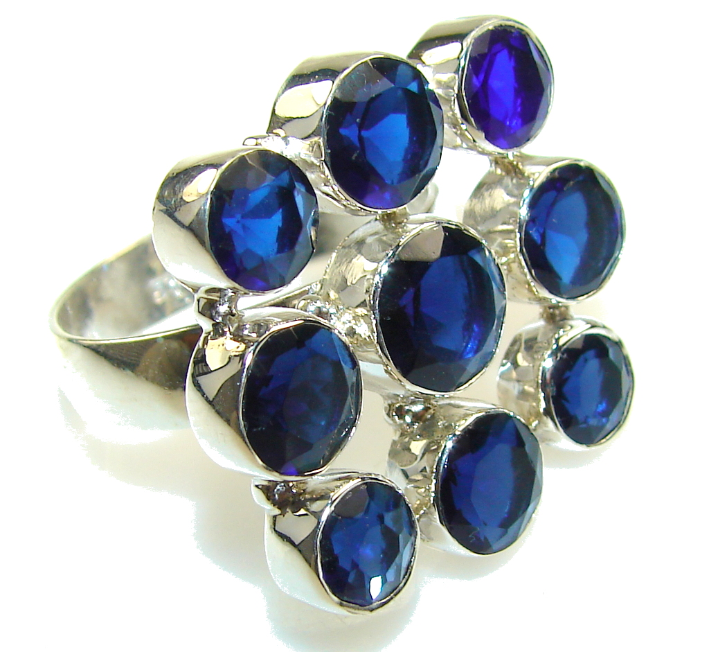 Awesome Created Deep Blue Tanzanite Quartz Sterling Silver Ring s. 11