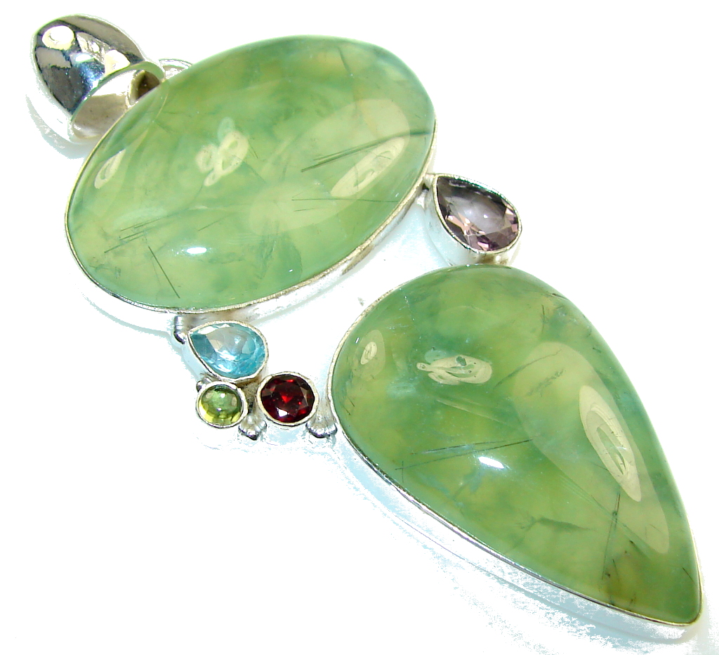 Jumbo! Fabulous Green Moss Prehnite Sterling Silver Pendant