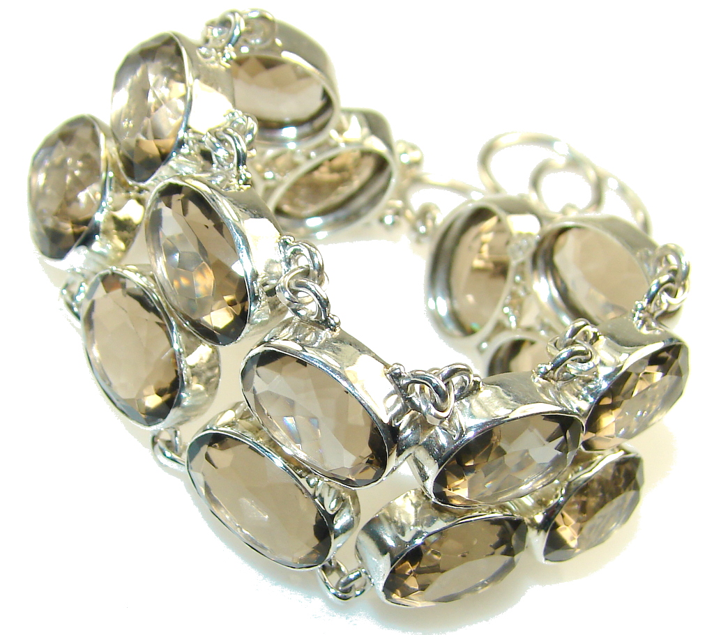 Natural Beautiful Smoky Topaz Sterling Silver Bracelet