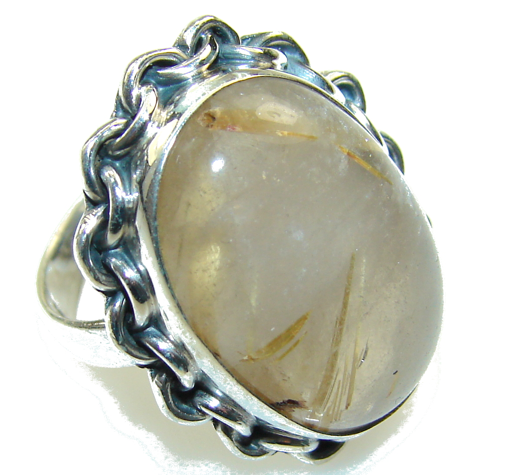 Beautiful Golden Rutilated Quartz Sterling Silver Ring s. 7