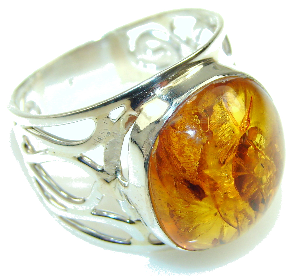 Big! Polish Brown Amber Sterling Silver Ring s. 11