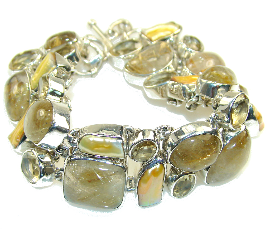 Himalayan Golden Rutilated Quartz Sterling Silver Bracelet