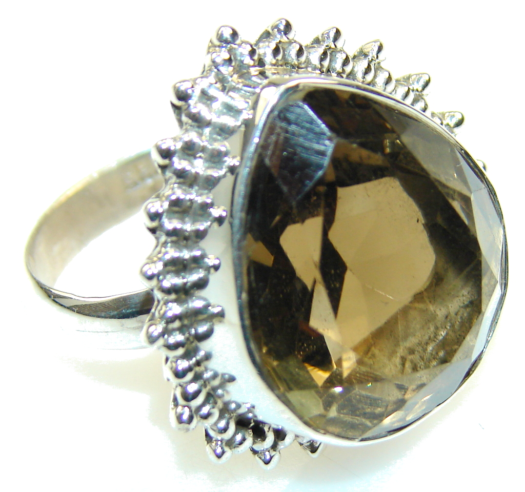 Amazing Brown Smoky Topaz Sterling Silver ring; s. 9 1/2