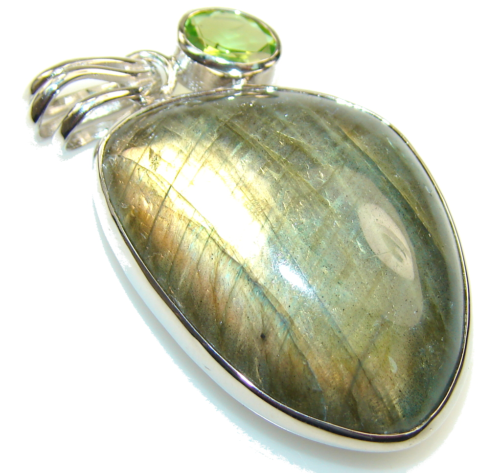 Natural Beauty! Fire Labradorite Sterling Silver Pendant