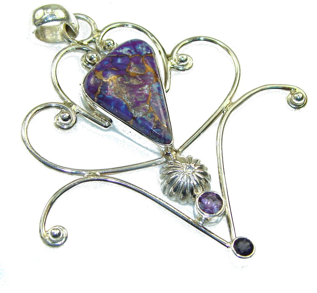 large Purple Copper Turquoise Sterling Silver Pendant