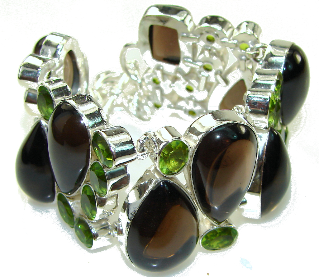 Natural Beautiful Smoky Topaz Sterling Silver Bracelet