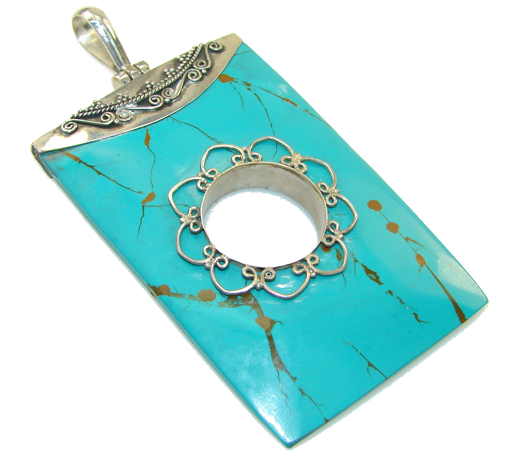 Big Classic Turquoise Sterling Silver Pendant