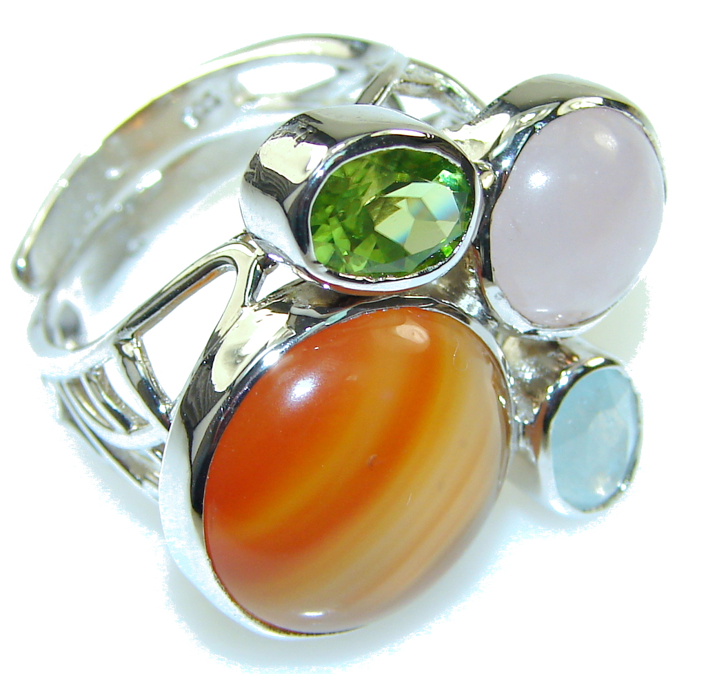 Amazing Design! Brown Carnelian Sterling Silver ring s. 7 - adjustable
