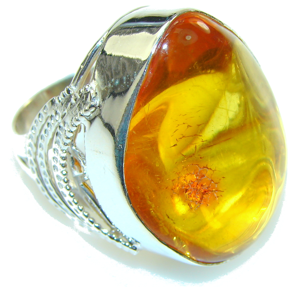 Big! Polish Brown Amber Sterling Silver Ring s. 8