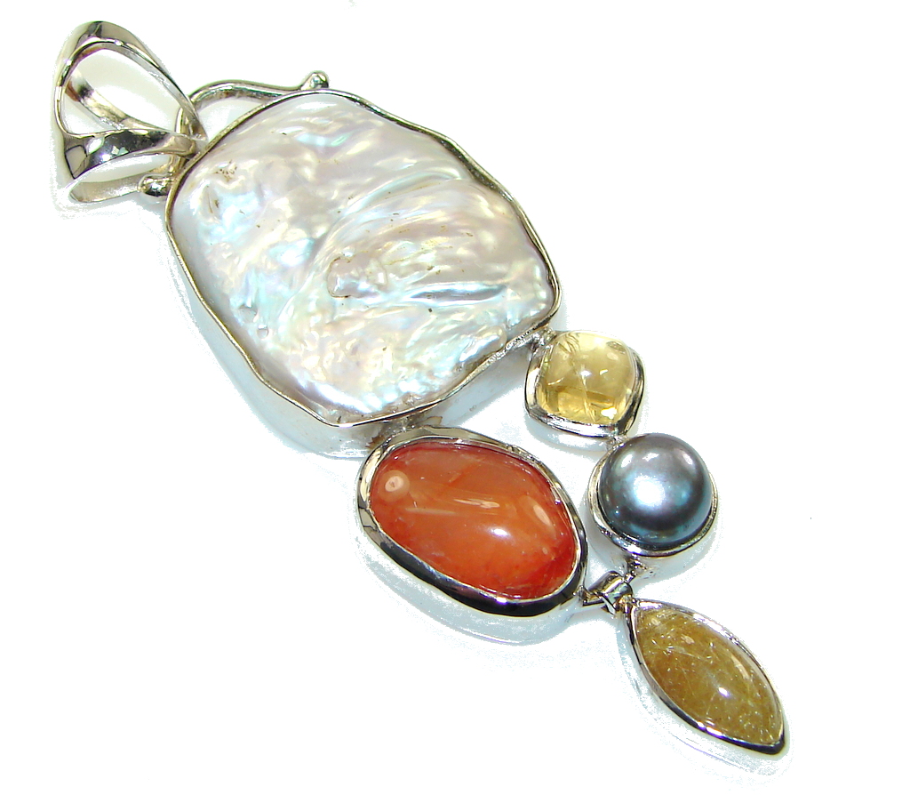 Big Stylish Mother Of Pearl Sterling Silver Pendant