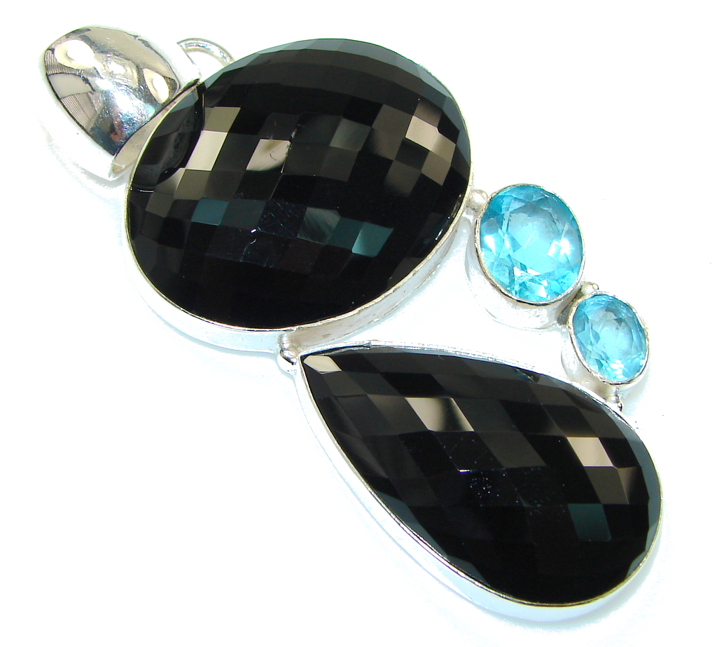Awesome Natural Black Onyx Sterling Silver Pendant