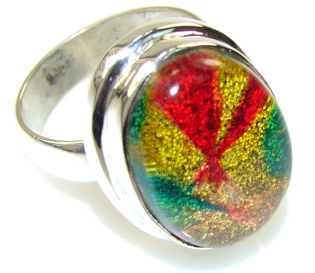 Rainbow Color!!! Dichroic Glass Sterling Silver ring s. 6
