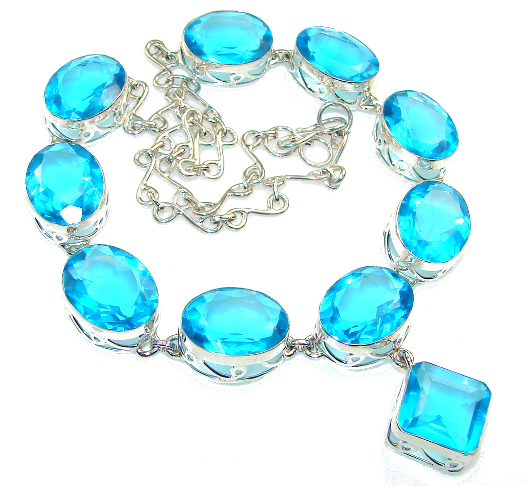 Amazing Created Blue Topaz Sapphire Sterling Silver necklace