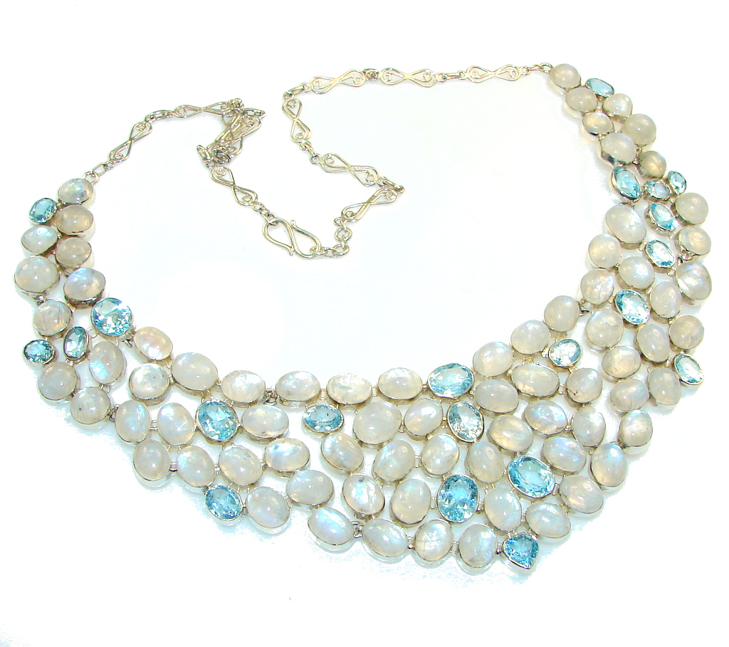 Huge Outstanding Design AAA Fire Moonstone Sterling Silver necklace