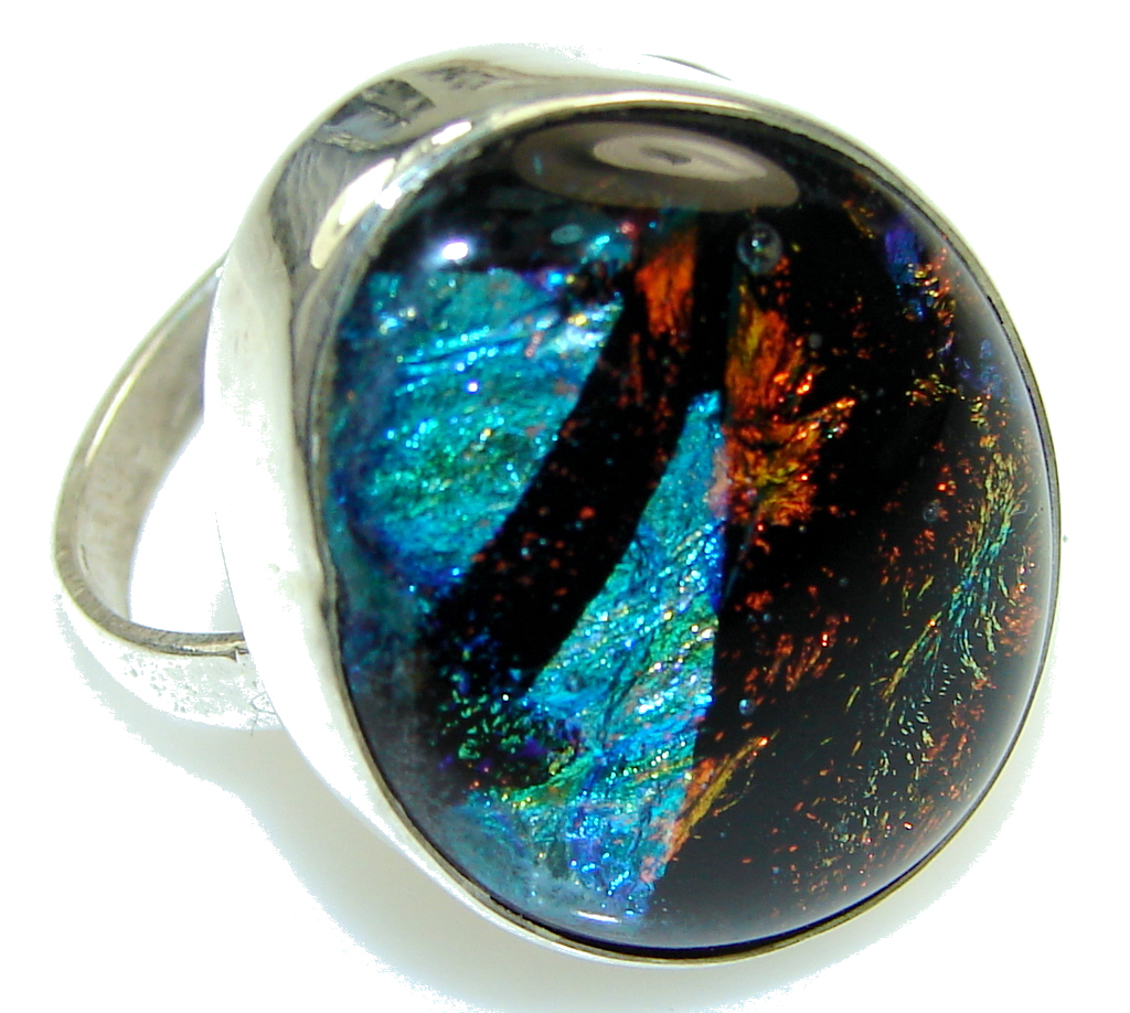 Disco Light!! Dichroic Glass Sterling Silver ring s. 11
