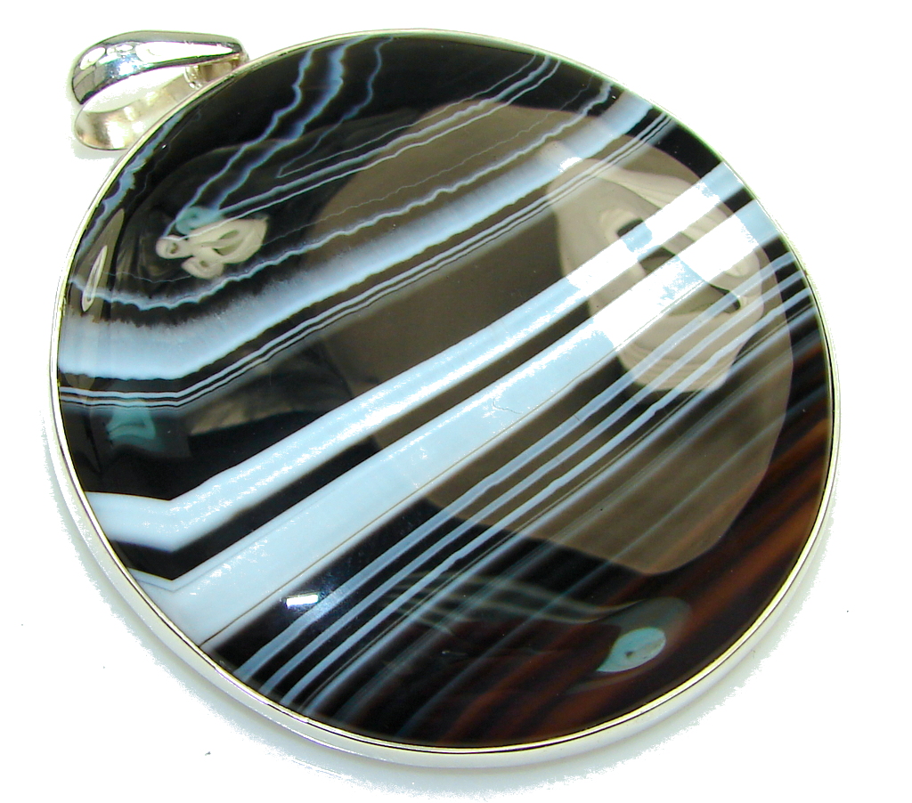 Giant!! Excellent Botswana Agate Sterling Silver Pendant