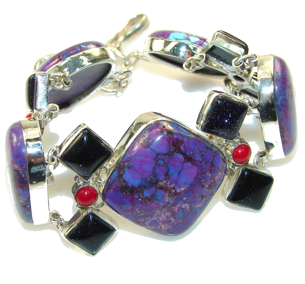Paradise Bloom!! Purple Turquoise Sterling Silver Bracelet
