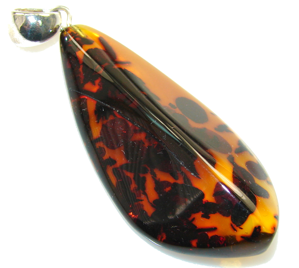 Beautiful Design! Polish Amber Sterling Silver Pendant