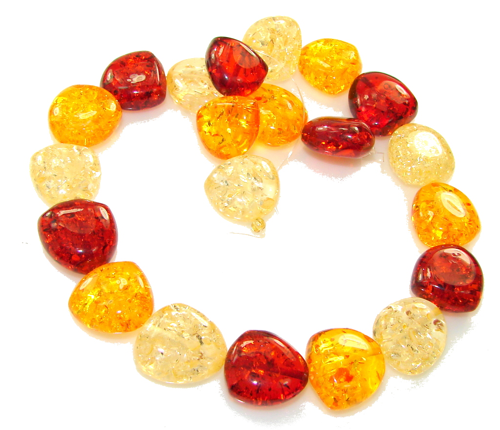 Great Shiny Baltic Gift Pressed Amber Beads Strand