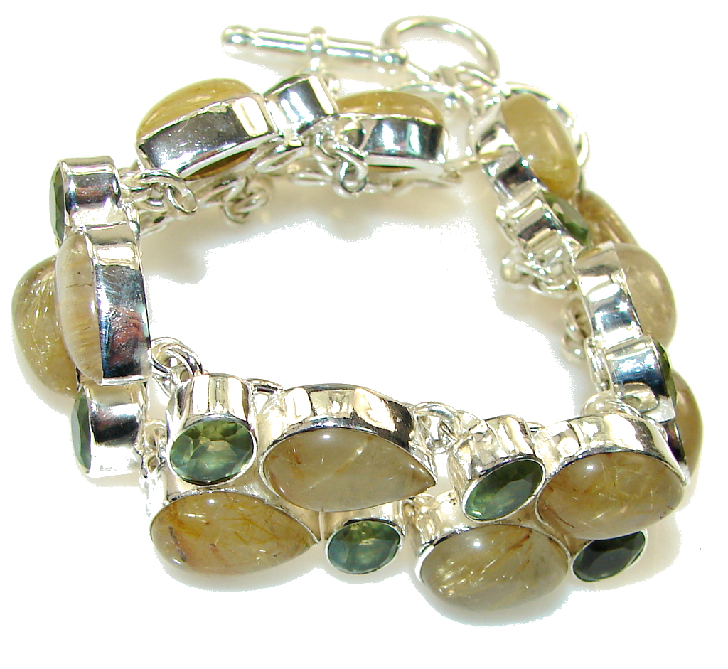 Fabulous Golden Rutilated Quartz Sterling Silver Bracelet