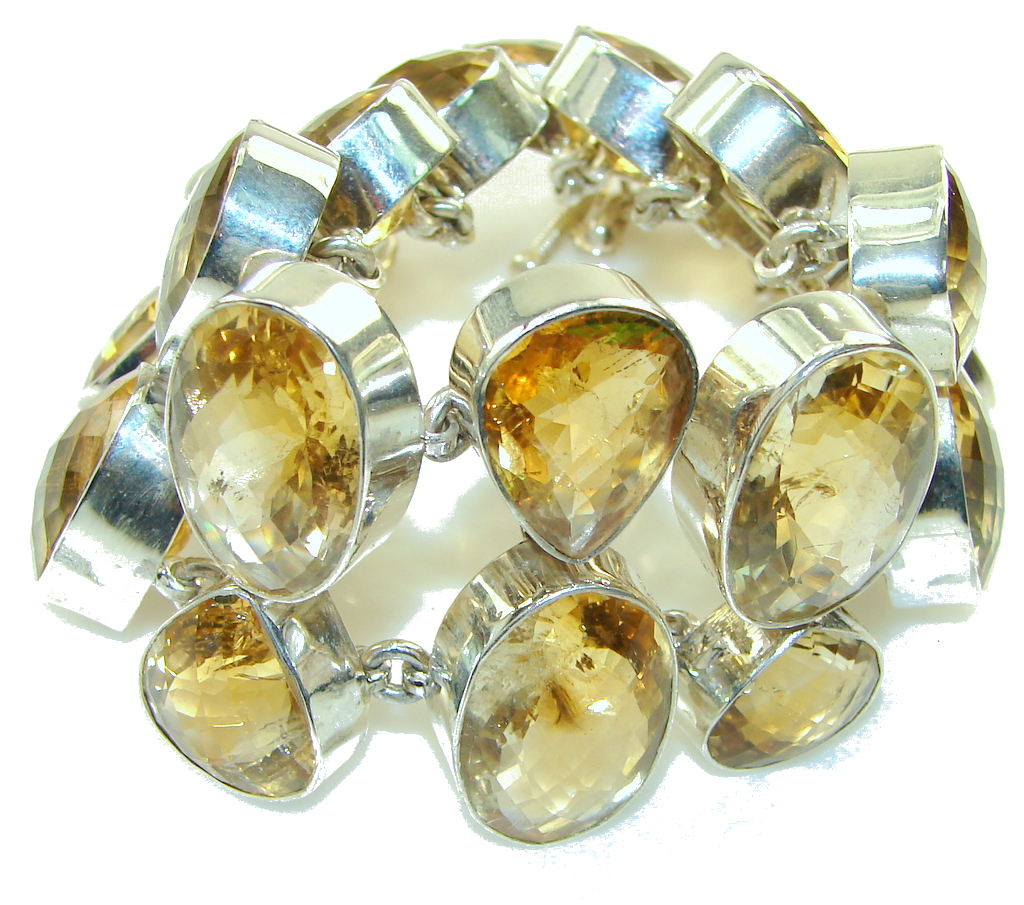 Chunky Gorgeous Natural Citrine Sterling Silver Bracelet