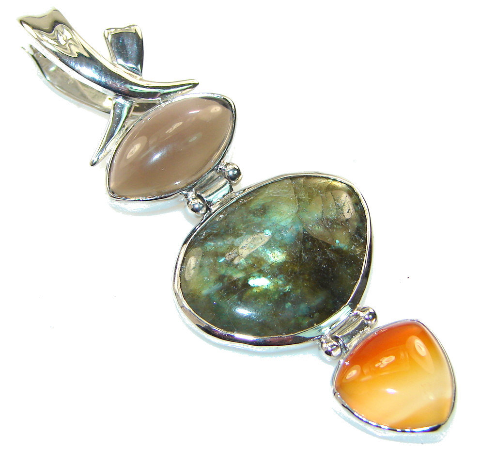 Fantastic Fire Labradorite Sterling Silver Pendant