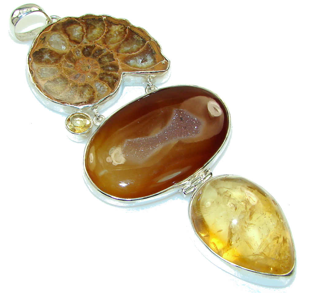 Huge! Stylish AAA Agate Druzy Sterling Silver Pendant