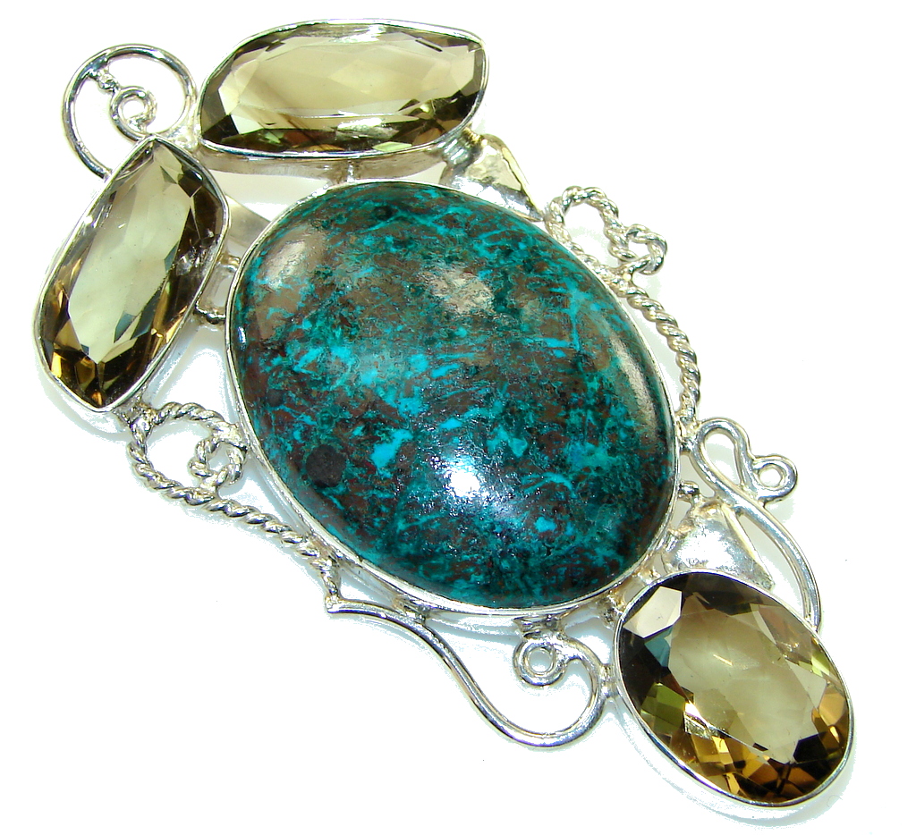 Big!! Dazzling Green Chrysocolla Sterling Silver pendant