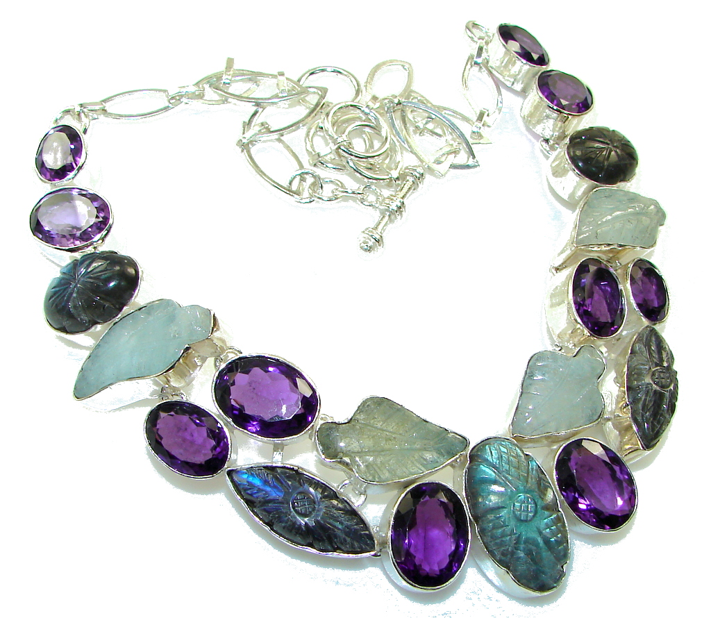 New Outstanding Design!!! Fire Labradorite Sterling Silver necklace