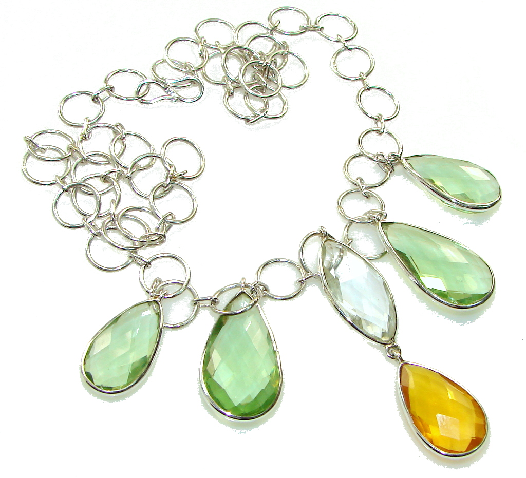 Green Island!!! Light Green Amethyst Sterling Silver necklace