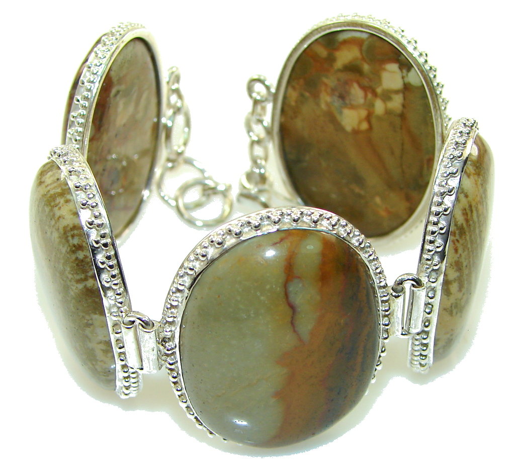 Amazing Design!! Wild Horse Jasper Sterling Silver Bracelet