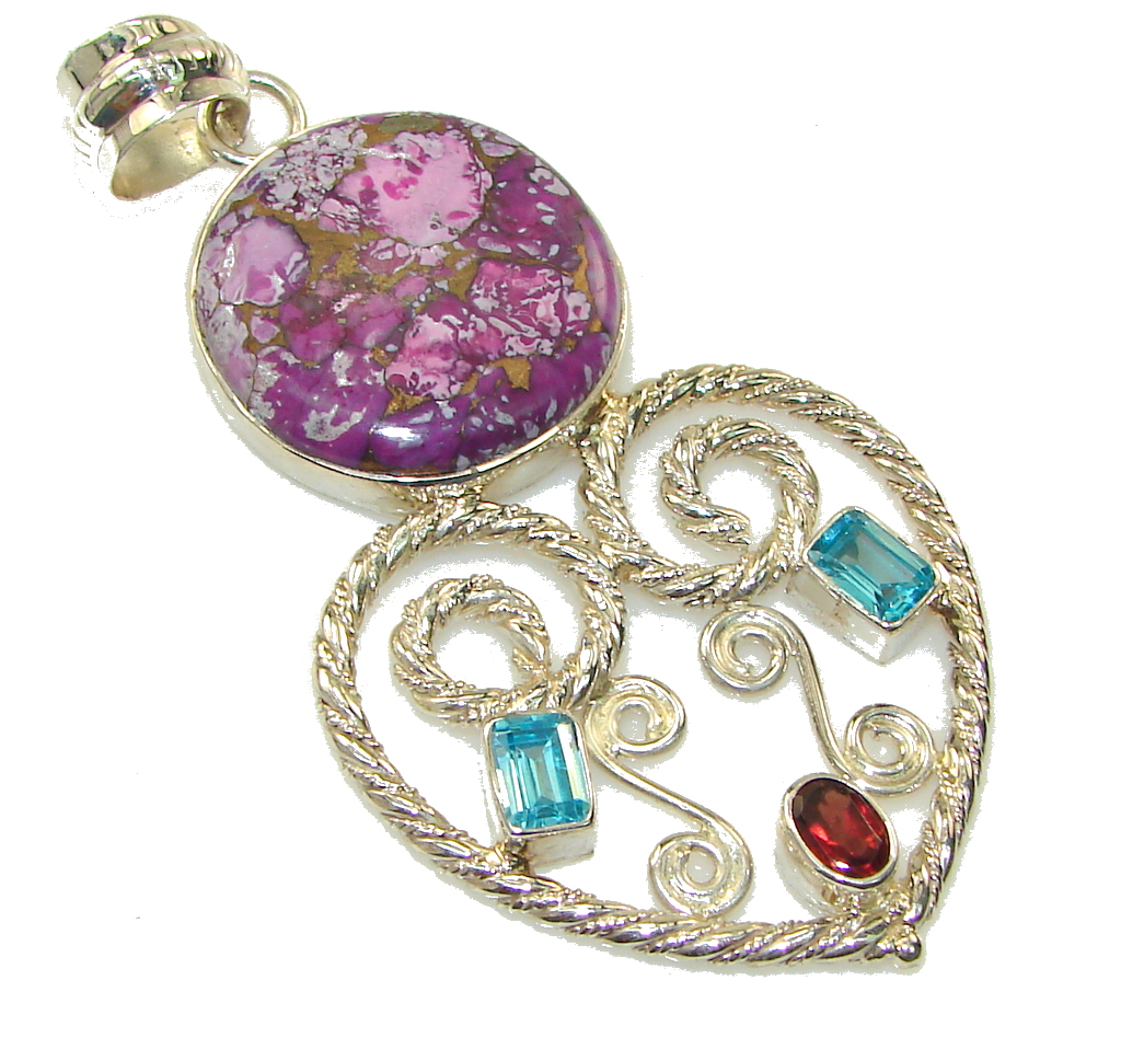 Big!! Excellent Purple Copper Turquoise Sterling Silver Pendant