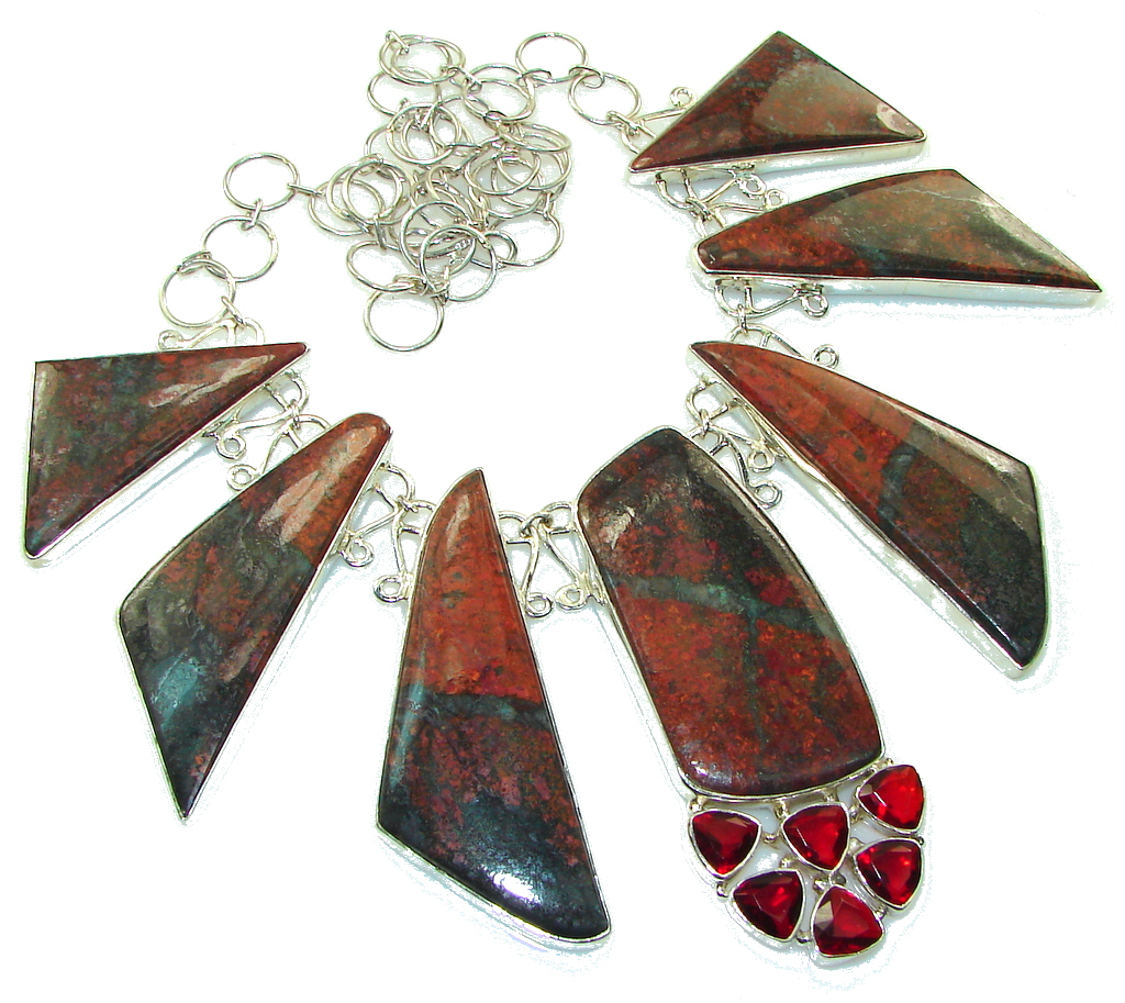 Huge!! Love Power! Red Sonora Jasper Sterling Silver Necklace