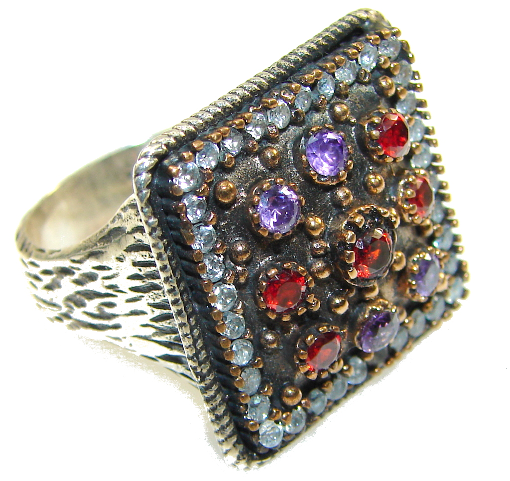 Vintage Style!! Red Garnet Quartz Sterling Silver Ring s. 9