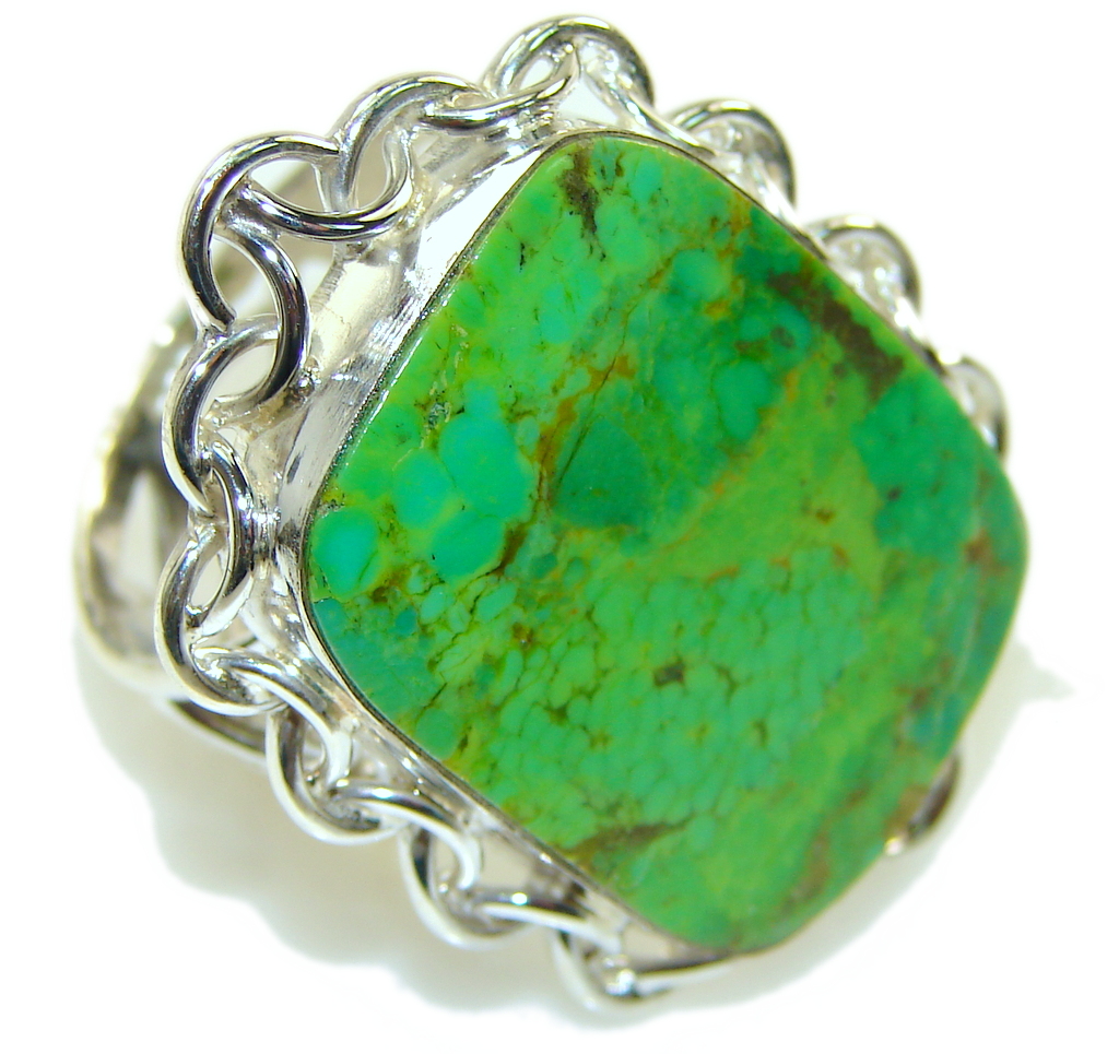 Big! Fresh Green Turquoise Sterling Silver Ring s. 10 1/4