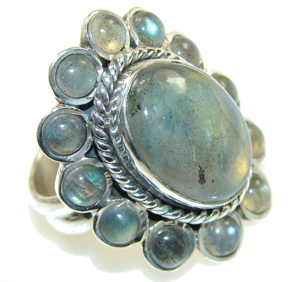 Excellent Gray Labradorite Sterling Silver ring s. 6 1/4