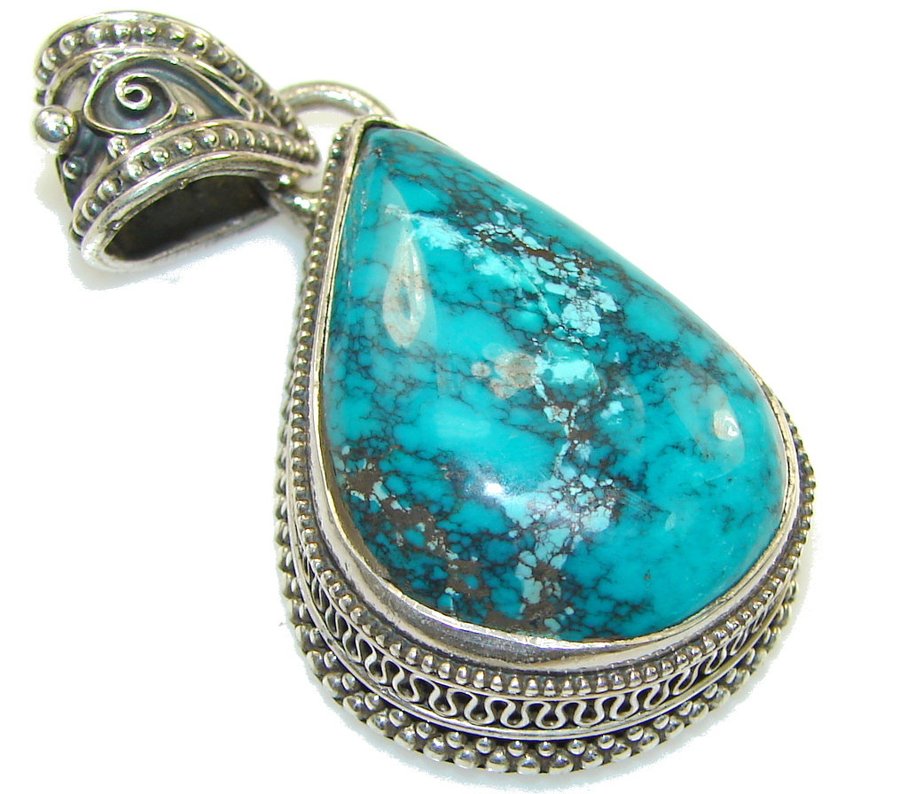 Mountain Spiderweb, A-Grade Blue/Green! Turquoise Sterling Silver Pendant