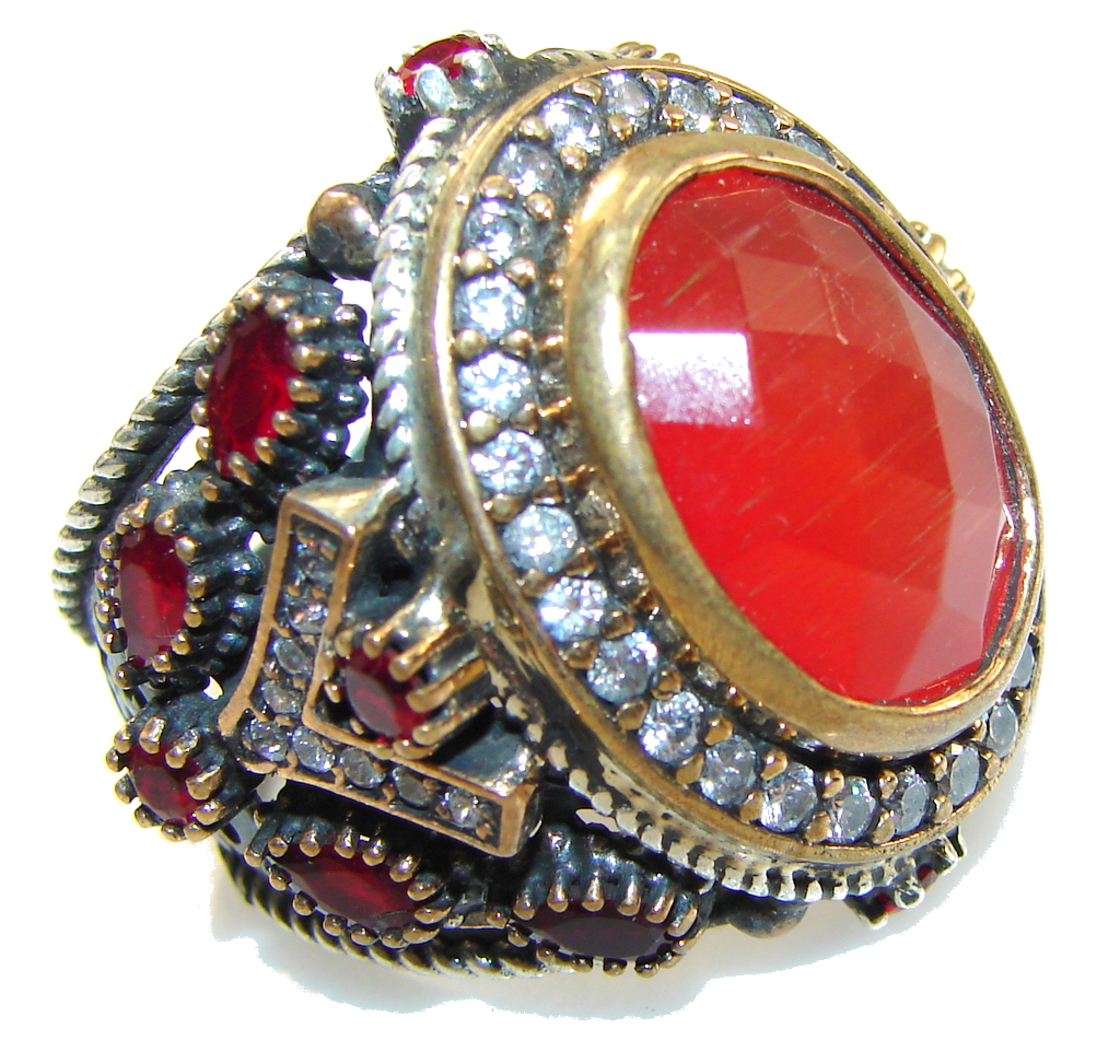 Amazing Design!! Brown Carnelian Sterling Silver ring s. 7 3/4- adjustable