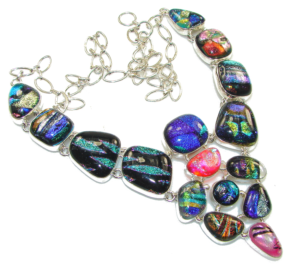 Mystical Eye!! Rainbow Dichroic Glass Sterling Silver necklace