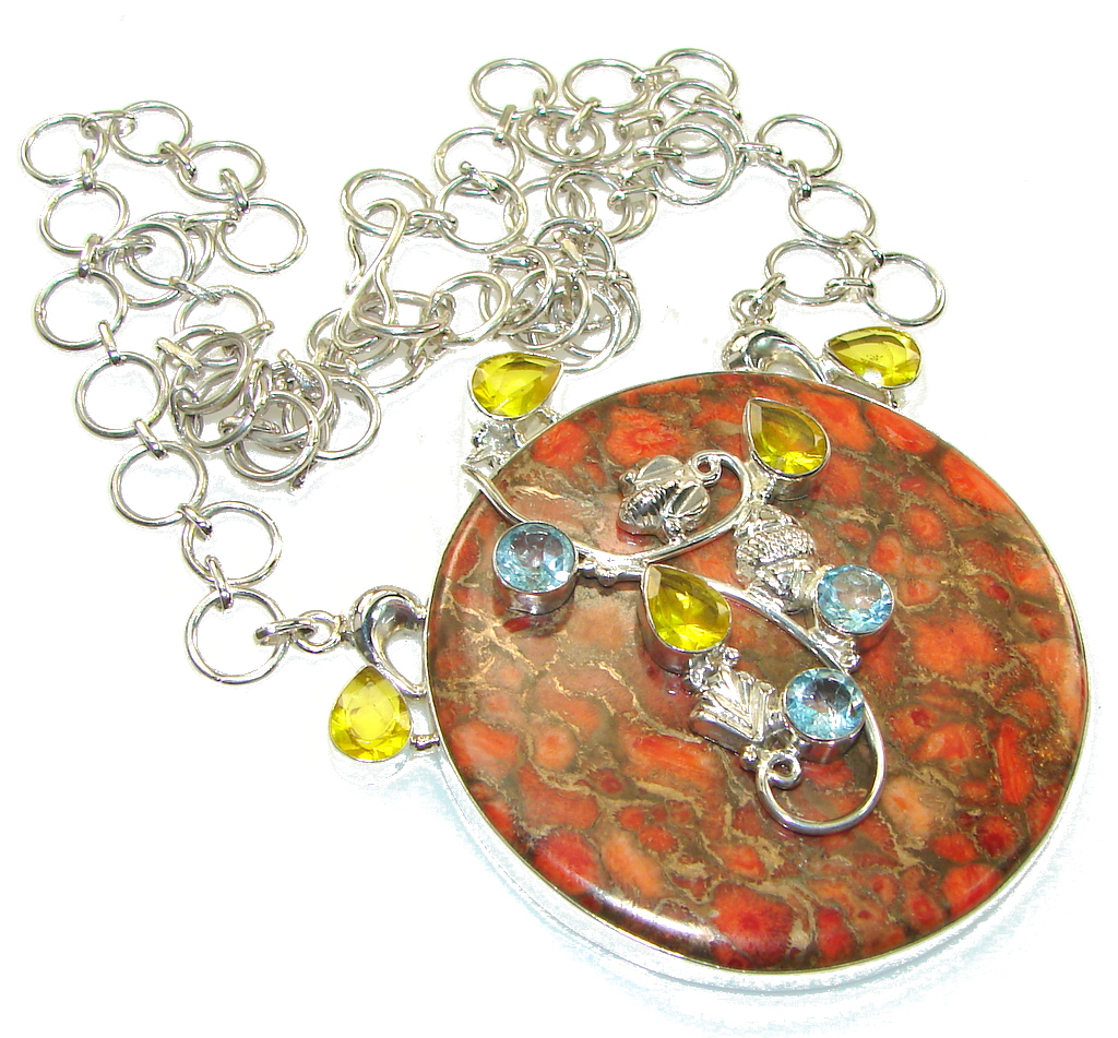 Spring Garland!! Orange Copper Turquoise Sterling Silver necklace