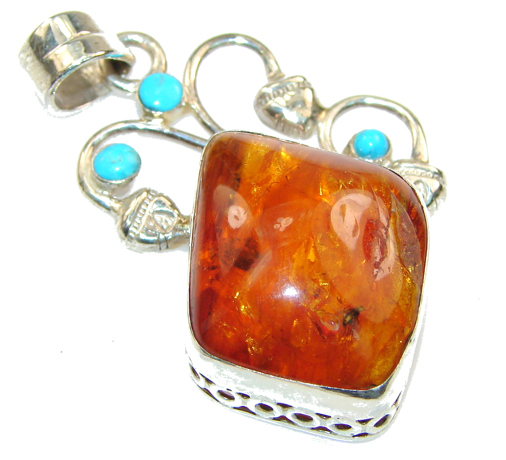 Fantastic Brown Polish Amber Sterling Silver Pendant