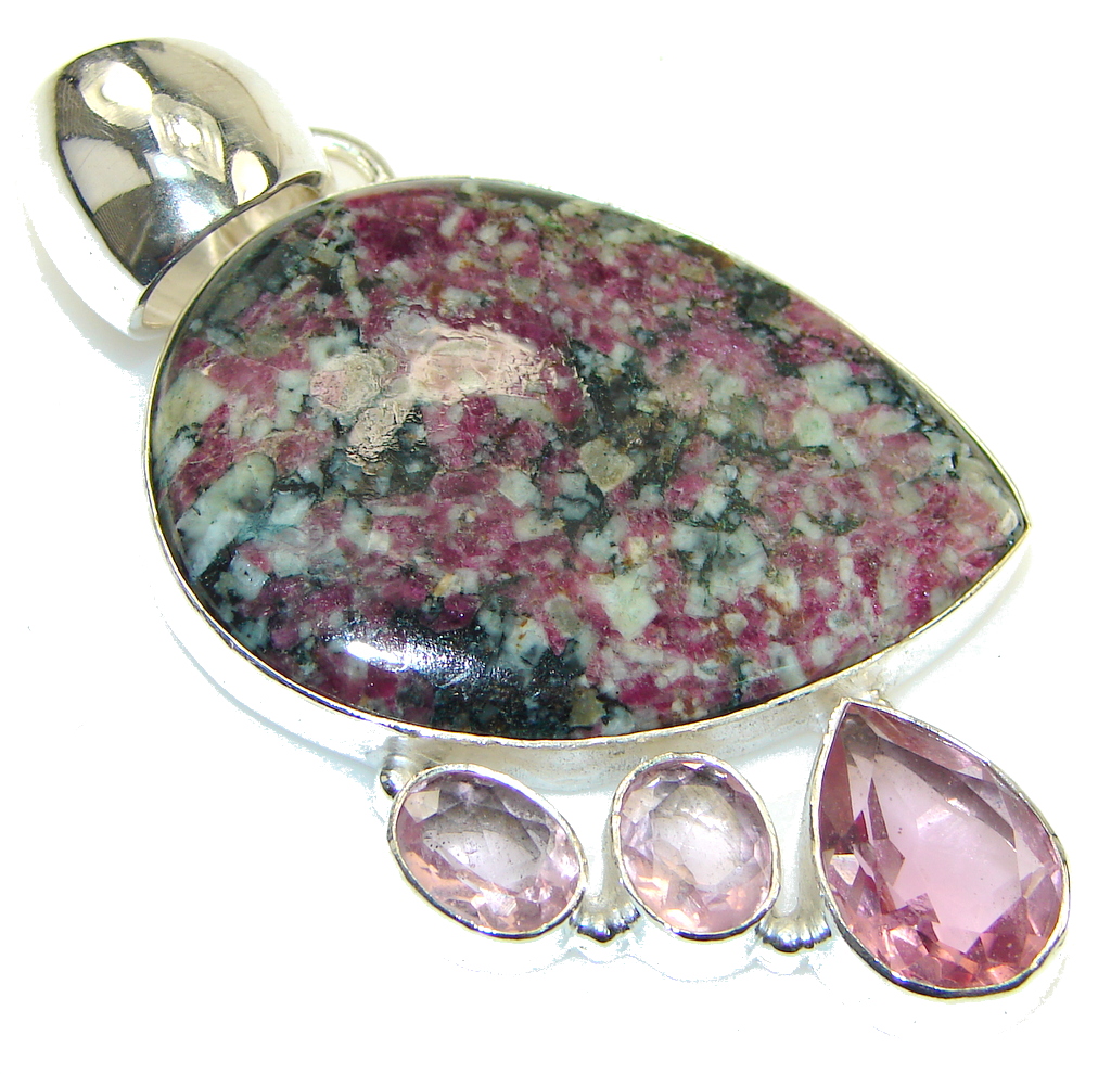 Exotic Design! Ruby in Zoisite Sterling Silver Pendant