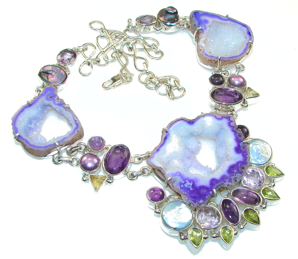 Big! Chunky Druzy Botswana Agate Sterling Silver necklace