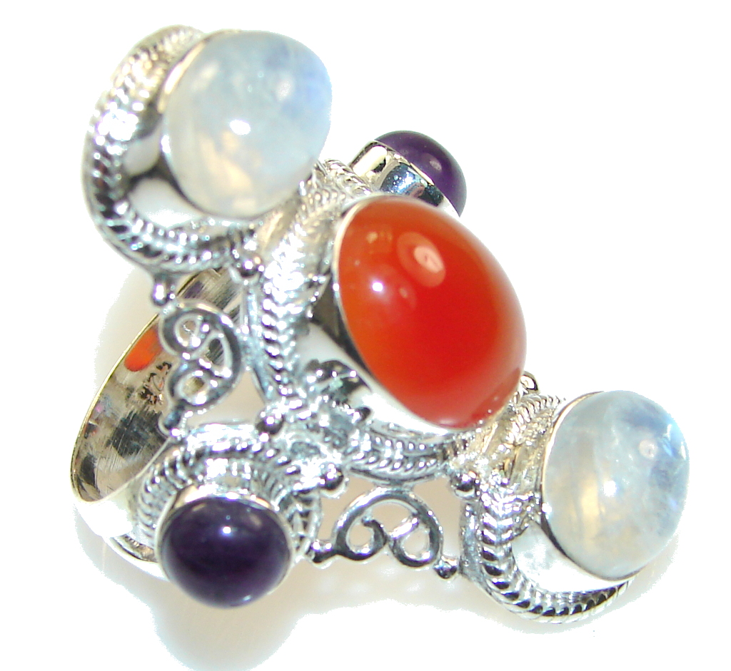 Big! Aura Of Beauty!! Orange Carnelian Sterling Silver ring s. 9 1/4