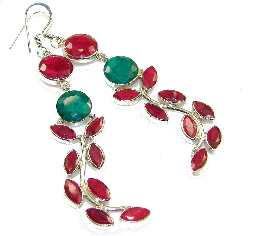 Big! Stylish Pink Ruby Sterling Silver earrings / Long