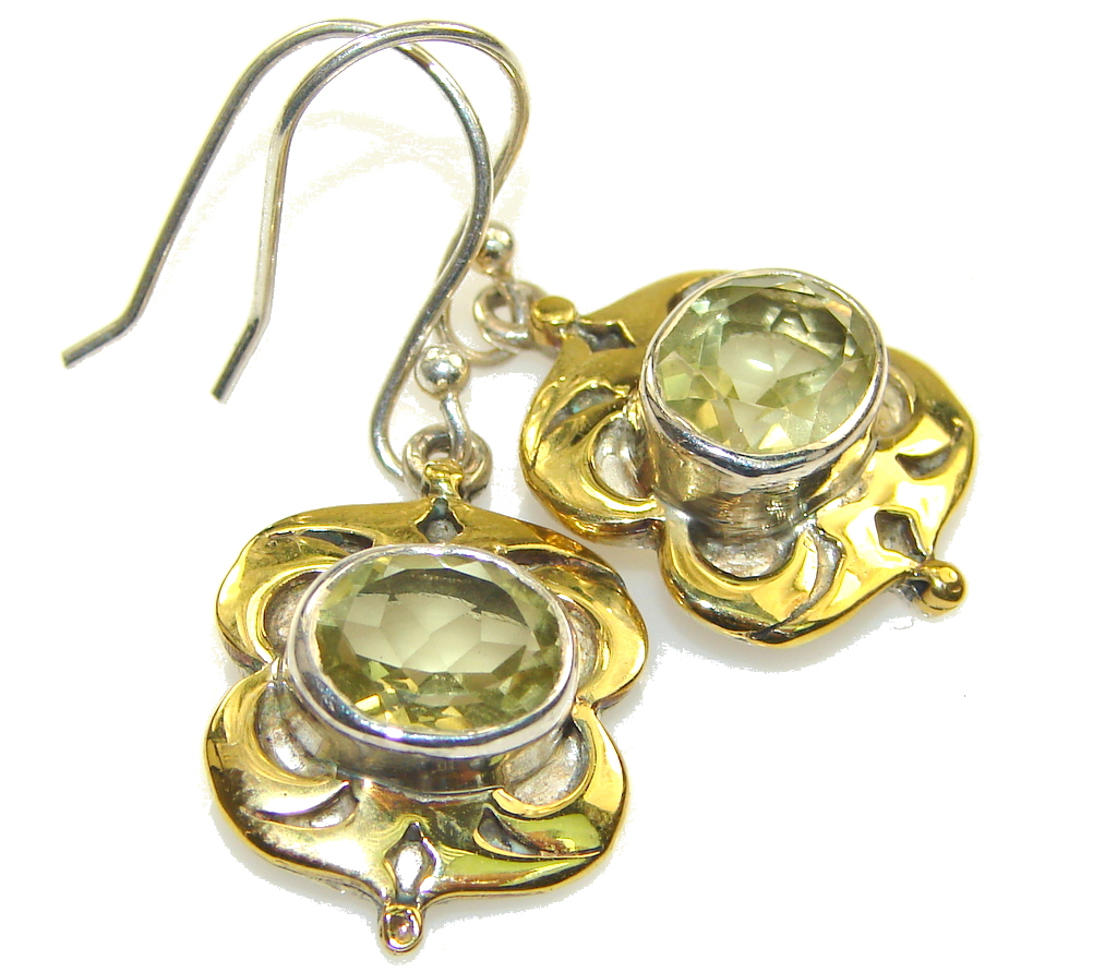 Amazing! Two Tones Yellow Citrine Silver Sterling earrings