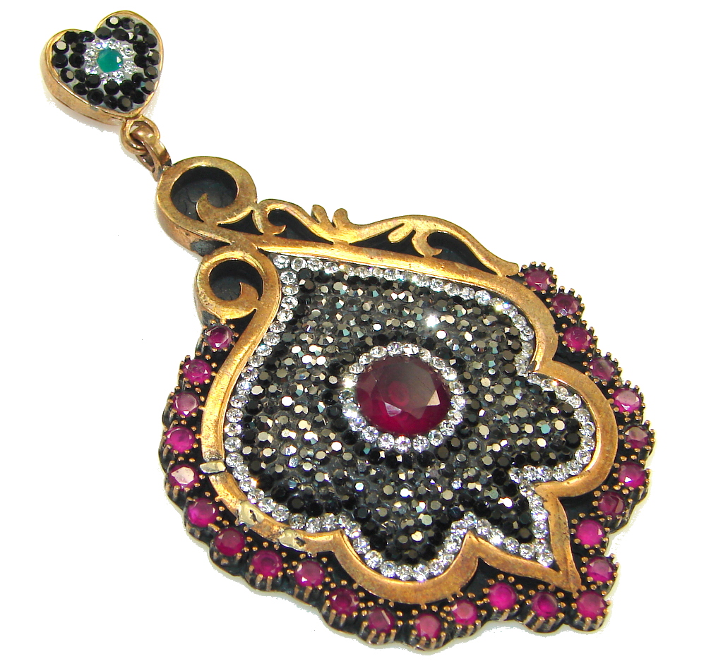 Jumbo - Fabulous Oriental Design Ruby Sterling Silver Pendant