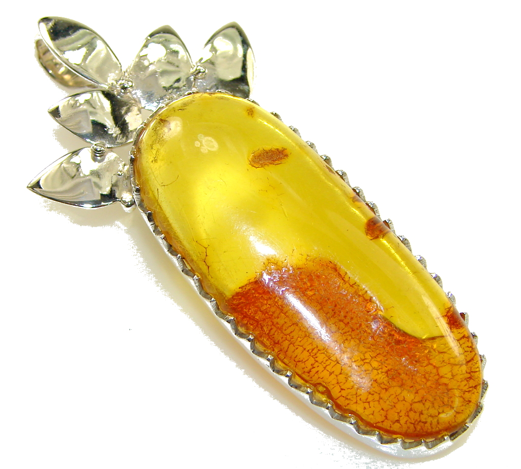 Stylish Brown Polish Amber Sterling Silver Pendant