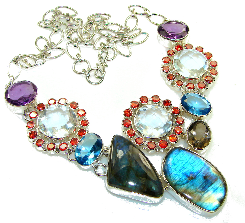 Amazing Design!! Blue Fire Labradorite Sterling Silver necklace